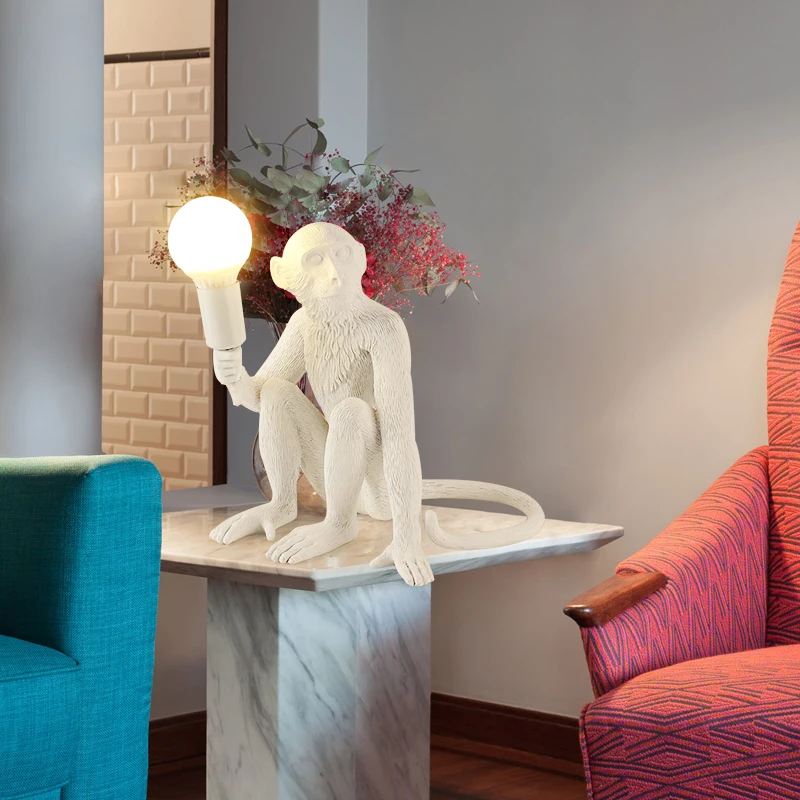 

Modern Resin Decor Monkey Lamp Table Lights E27 Hemp Rope Loft Table Lamp Living Room Bedroom Bedside Lamp Indoor Decor Lighting