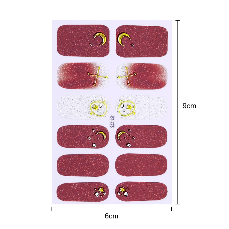 1 лист 3D ногтей Стикеры комбинированным узором золото Луна Звезды цветной лак для