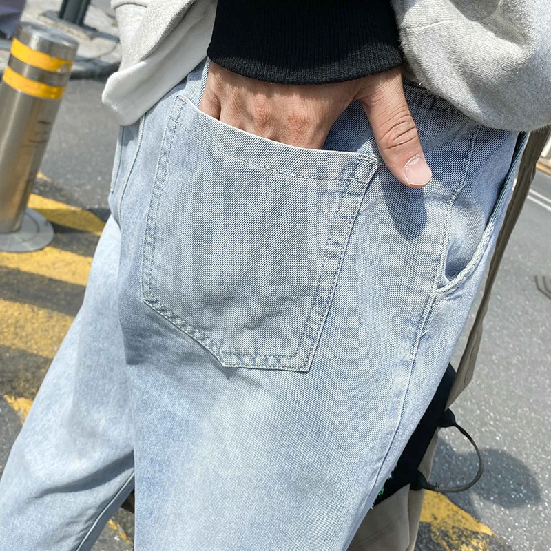 

BXyichen original Hong Kong style knee hole jeans men 2020 new summer thin straight straight Korean loose tide brand trend pants