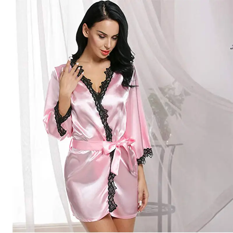 Женские сексуальные атласные черные кружевные короткие ночные рубашки летние