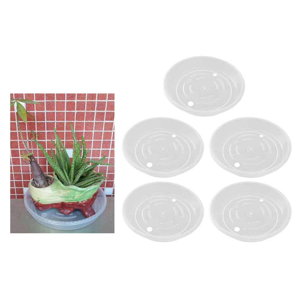 

5Piece Round Clear Plastic Plant Pot Saucer Drip Trays Plate Dish 25cm