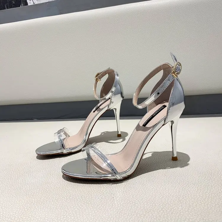 

Sandals Sexy Pvc Shoes 2021 Summer High Heels Buckle Open Toe Suit Female Beige Plastic Closed High-heeled New Comfort Peep Stil