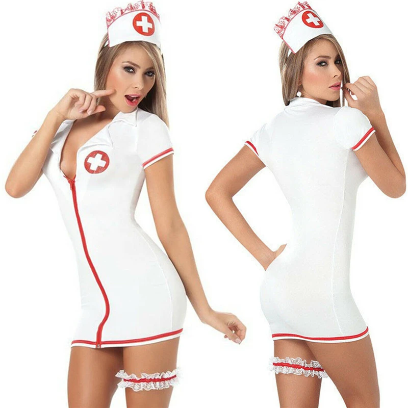 

Women Sexy Lingerie Nurse Uniform Temptation Costumes Dress Set Role-playing V Neck Short Sleeve Fancy Doctor Cosplay Set
