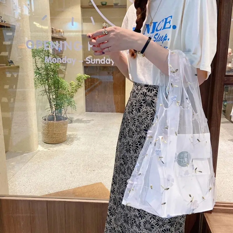 Женская многофункциональная сетчатая тканевая сумка вместительная с цветочной