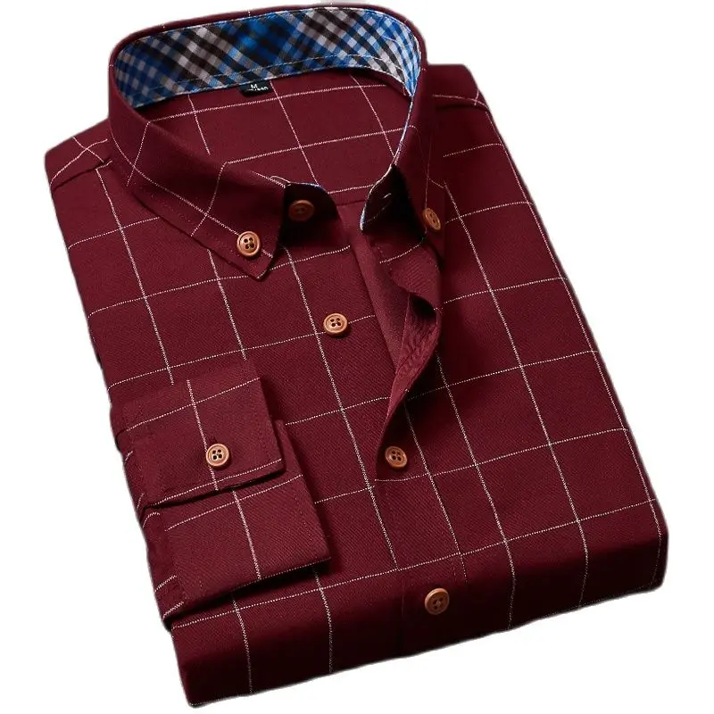 Men's  Plaid Long-Sleeve Shirts Young Men's Korean Slim Business Shirts Casual All-match Square Collar Shirts Plus Size M-6XL