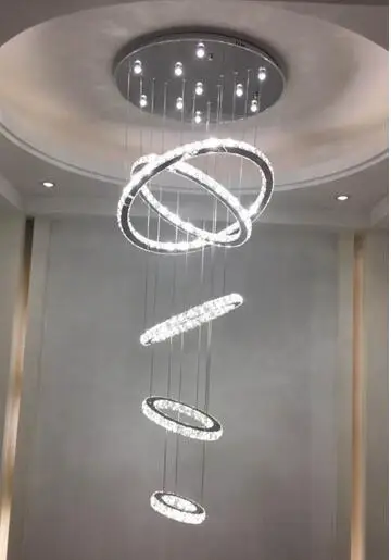 5RingD60x50x40x30x20 Большой роскошный светодиодный светильник для люстры, 5 колец, круглый светодиодный подвесной светильник с кристаллами, люстры для лестничного зала - Цвет абажура: 5RingD60x50x40x30x20