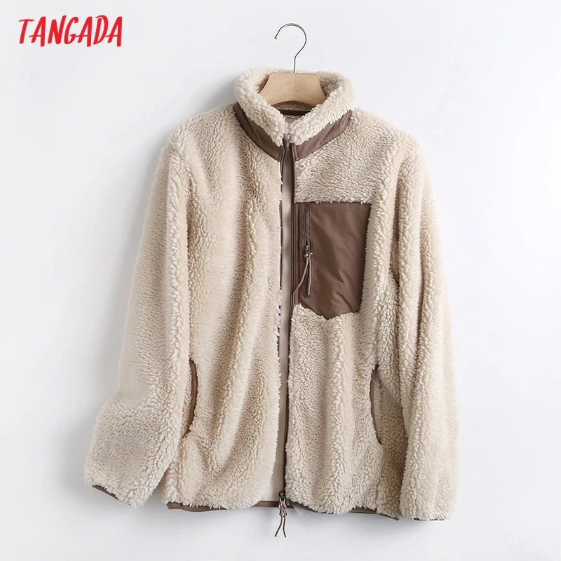 

Женское зимнее пальто Tangada, куртка Тедди с карманами, свободное, с длинным рукавом, 2021, женское элегантное пальто 6C17