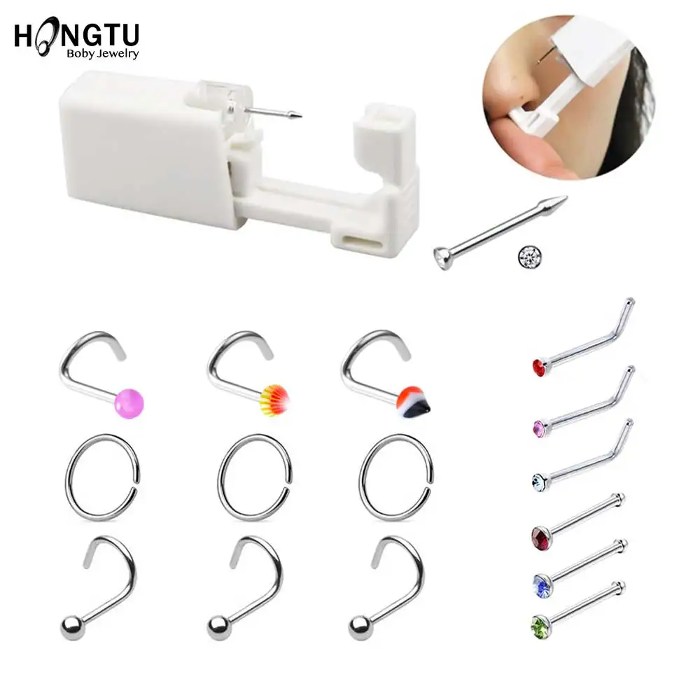 HONGTU одноразовая Стерильная игла для носа тату пистолета набор с жемчужиной нос