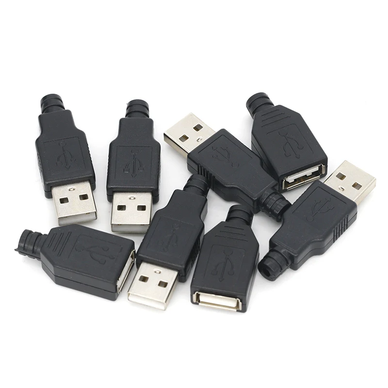 HNV 10 шт. Штекерный разъем USB Type A 4 контакта с черной пластиковой крышкой наборы для