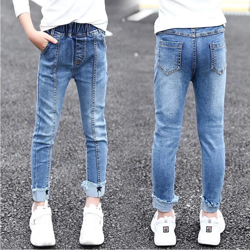 Узкие джинсы леггинсы для девочек маленьких осенне зимняя одежда джинсовые