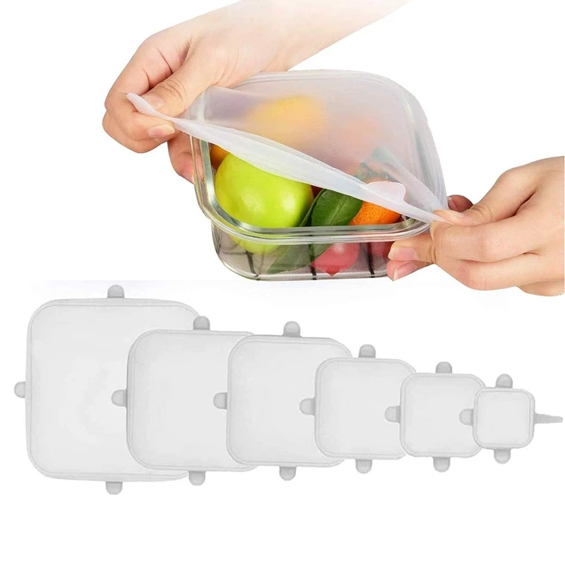 6 шт многоразовые силиконовые крышки квадратные для Еда чаша замены обертывания