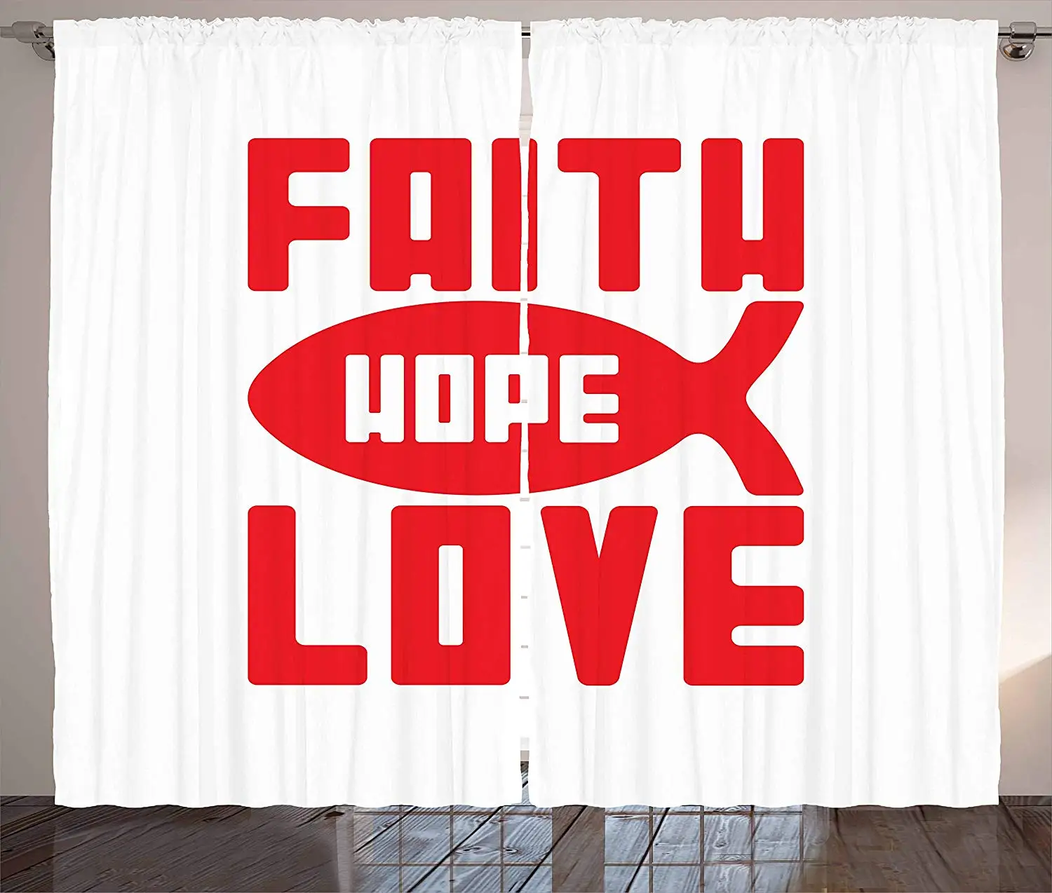 Hope Blackout Curtains Monochrome Silhouette of Fish with Religious Message Spiritual Illustration Window Drapes Bedroom Kitchen | Дом и сад