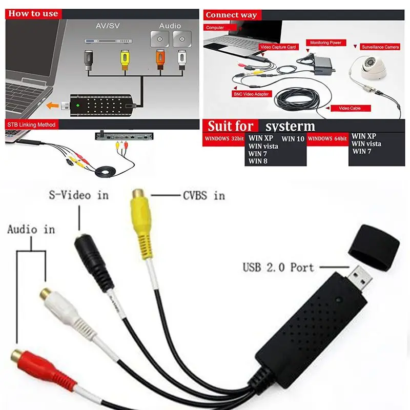 Видео o VHS видеомагнитофон USB карта для видеозахвата в DVD конвертер адаптер карты