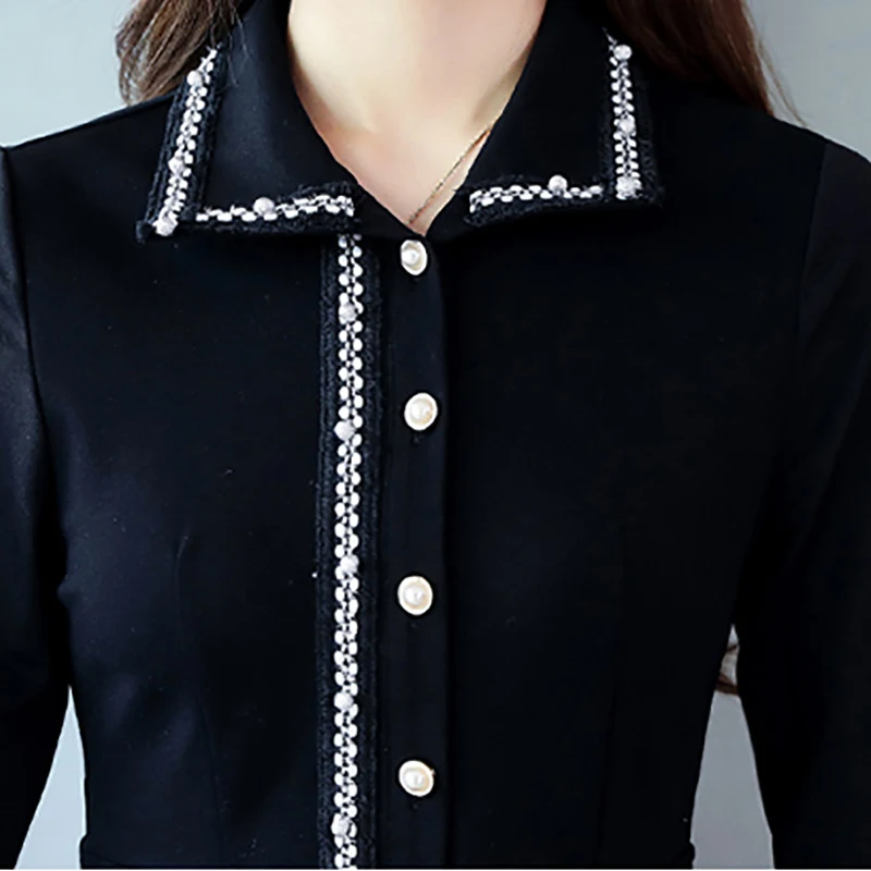

2021 Winter Plus Velvet Thick Warm Dress Black Vintage Office Lady Shirt Dress Korean Plus Size Party Bodycon Sexy Mini Vestidos