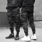 Джоггеры в стиле Харадзюку, спортивные брюки в стиле хип-хоп, мужские брюки с лентами, черные брюки-карго с карманами, шаровары