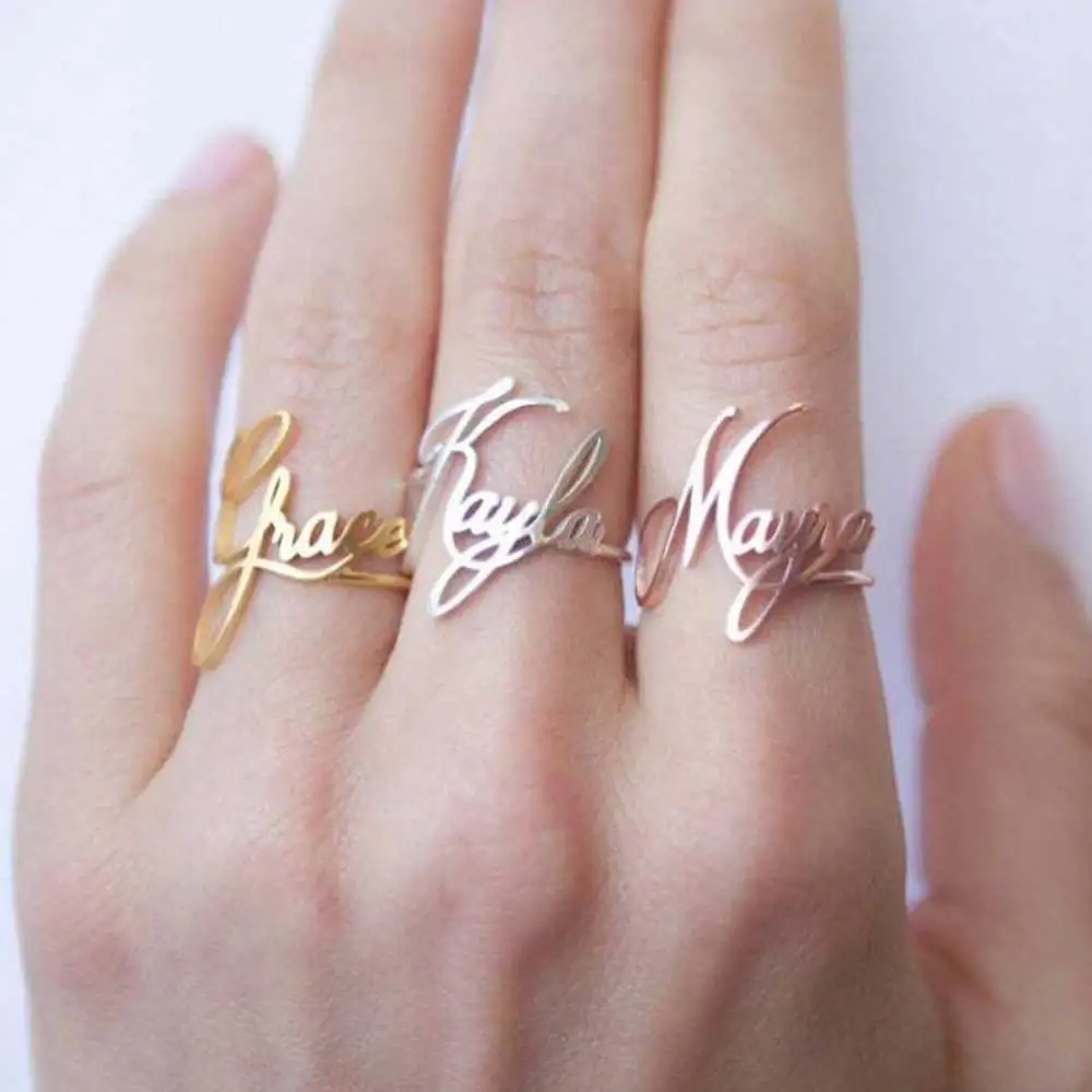 

Customized Women's Personalized Name Ring Stainless Steel Adjustable Ring Gold Personalized Famous Brand Family Jewelry Gift
