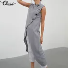 Celmia Женская винтажная блузка, асимметричные топы, лето 2021, Повседневная Длинная рубашка без рукавов на пуговицах с разрезом, свободные блузы