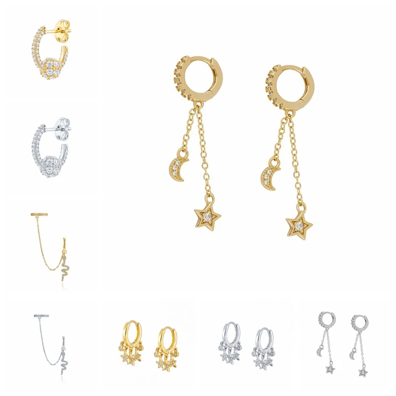 

BOAKO Snake Shape Earrings For Women Ear Cuff Silver 925 Earrings Dangle Piercing Jewelry Fashionable Zircon Серьги #9.8