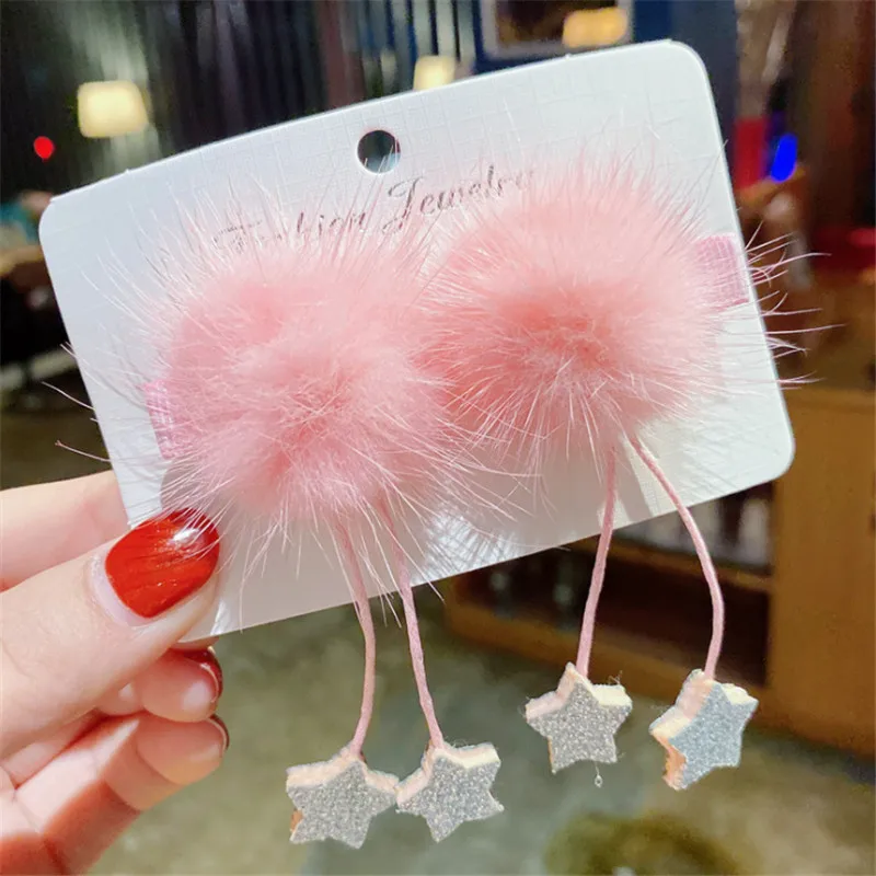 10pair/lot Chinese Style Plush Ball Tassel Hair Clips Star Heart Barrette Happy New Year Hairpin Handmade Accessories | Детская одежда