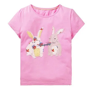 AiLe Rabbit/Летняя одежда, новая детская футболка с короткими рукавами и оригинальным воротником эластичная трикотажная одежда с принтом для девочек - Цвет: 313164 pink