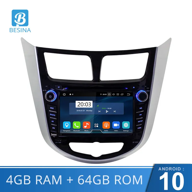 Автомобильный DVD плеер Besina Android 10 0 для Hyundai Solaris accent Verna i25 GPS Navi 2 Din радио