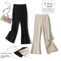 spring autumn fashion elastic high waist pants flared pants for women trousers office lady womens clothing black