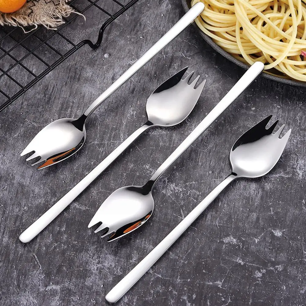 

Spoon Fork Long Handle Salad Spoon Reusable Steel Spork Outdoor Dessert Spoons Gold Picnic Dinnerware 19*3.5cm Z3T8