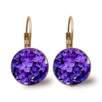 fashion beautiful purple lavender charm ladies earrings flower round glass convex dome earrings jewelry earrings souvenir happy