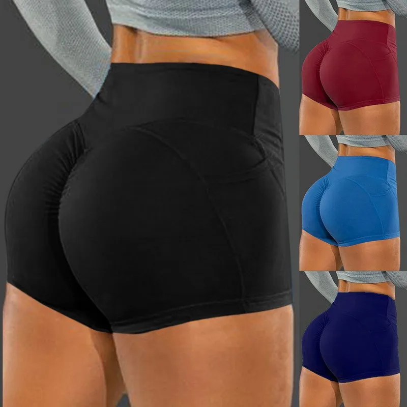 

Sports Seamless Yoga Shorts Women Push Up High Waist Fitness Shorts With Pockets Solid Slim Workout Short Pants S-3XL 2021 New