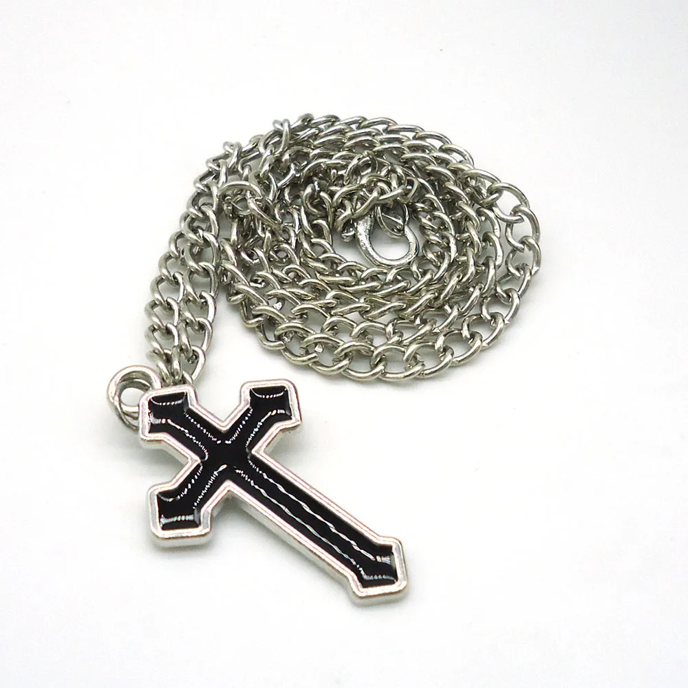 

Vintage Black Enamel Cross Pendant Necklace For Women Silver Color Fashion Street Style Chocker Men Neck Chains Wholesale