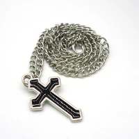 vintage black enamel cross pendant necklace for women silver color fashion street style chocker men neck chains wholesale