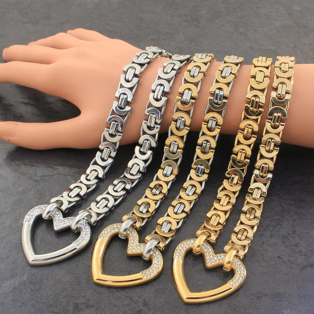 

Free Shipping Fashion Stainless Steel Jewelry For Woman Big Heart Crystal Chain Necklace High Quality NBJZCFC-1