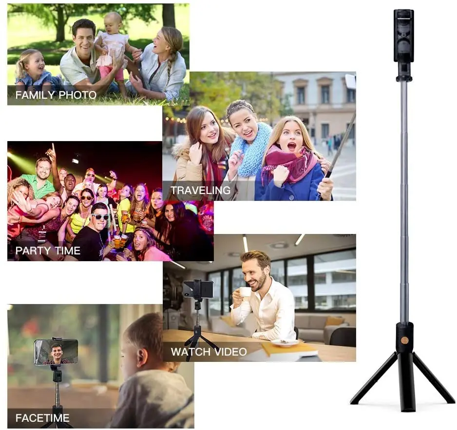 

Wireless Bluetooth Selfie Stick With Tripod Shutter Remote Control, 3 in 1 Mini Foldable Extendable Handheld Monopod for iPhone