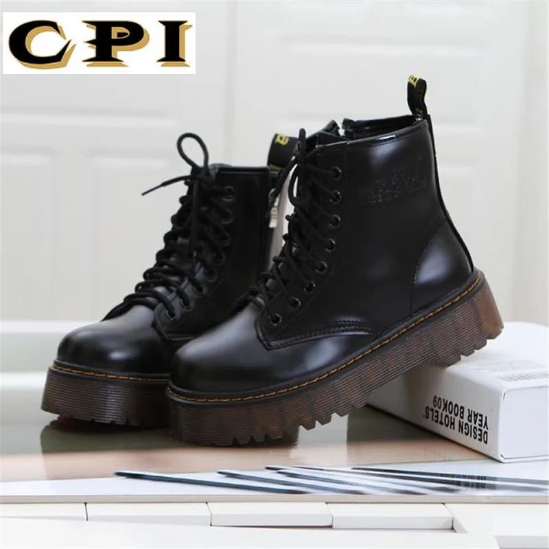 Женские мотоциклетные ботильоны на платформе со шнуровкой|Женские полусапожки| |