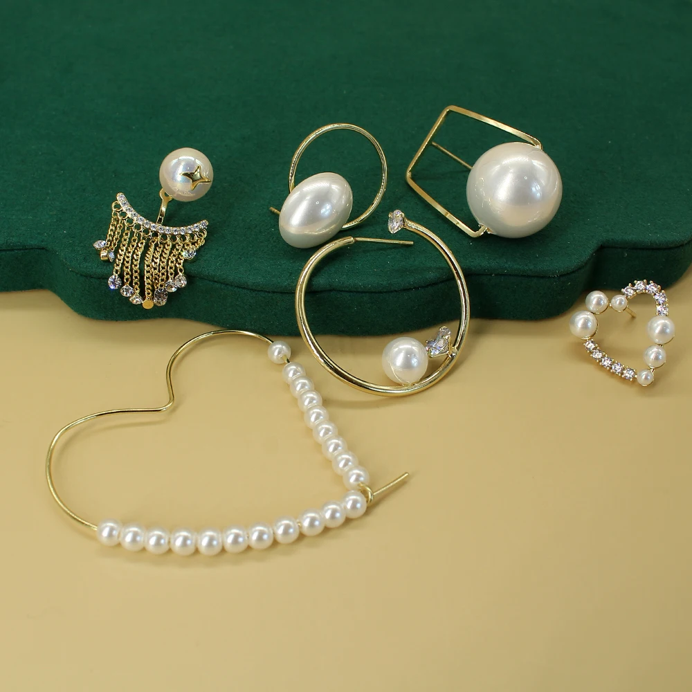 

Fashion Romantic Style Love Heart Geomety Charms Imitation Pearls Earrings Ear Studs for Women Girls Crystal Jewelry Party