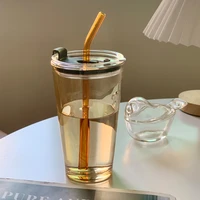 brief amber transparent glass mugs with lid straw coffee mug milk tea office cups drinkware the best birthday gift for friends