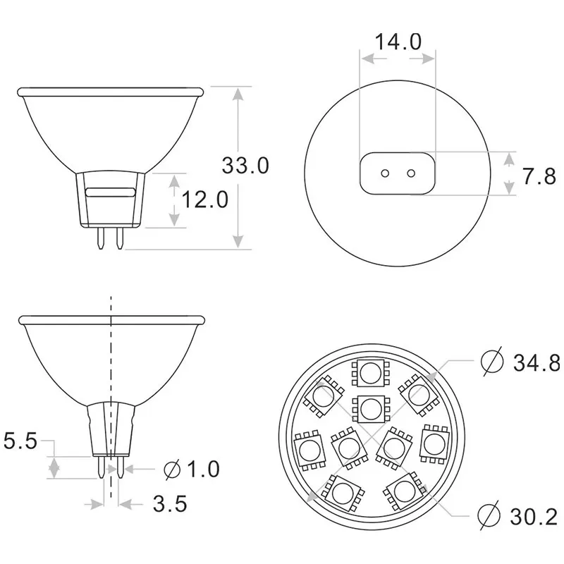 2 шт./лот светодиодная MR11(GU4 GZ4) света 10LED 5060 SMD широкий вольт (AC/DC 12 24V) белый/теплый