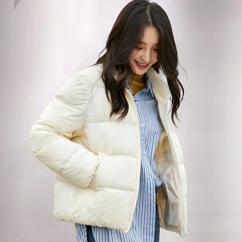 Женская зимняя куртка на белом утином пуху женское осеннее теплое ультралегкое