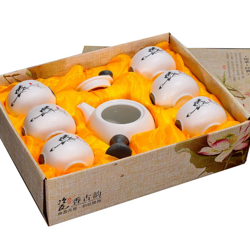 

White ceramic Snowflake Glaze teapot with 6 cups porcelain tea sets chinese gongfu tea set drinkware Free shipping