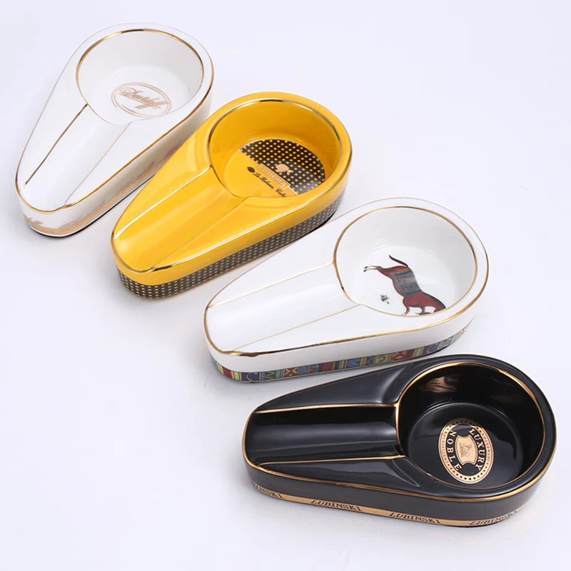 Керамическая пепельница для сигарет COHIBA круглая 4 цвета желтая подарочная