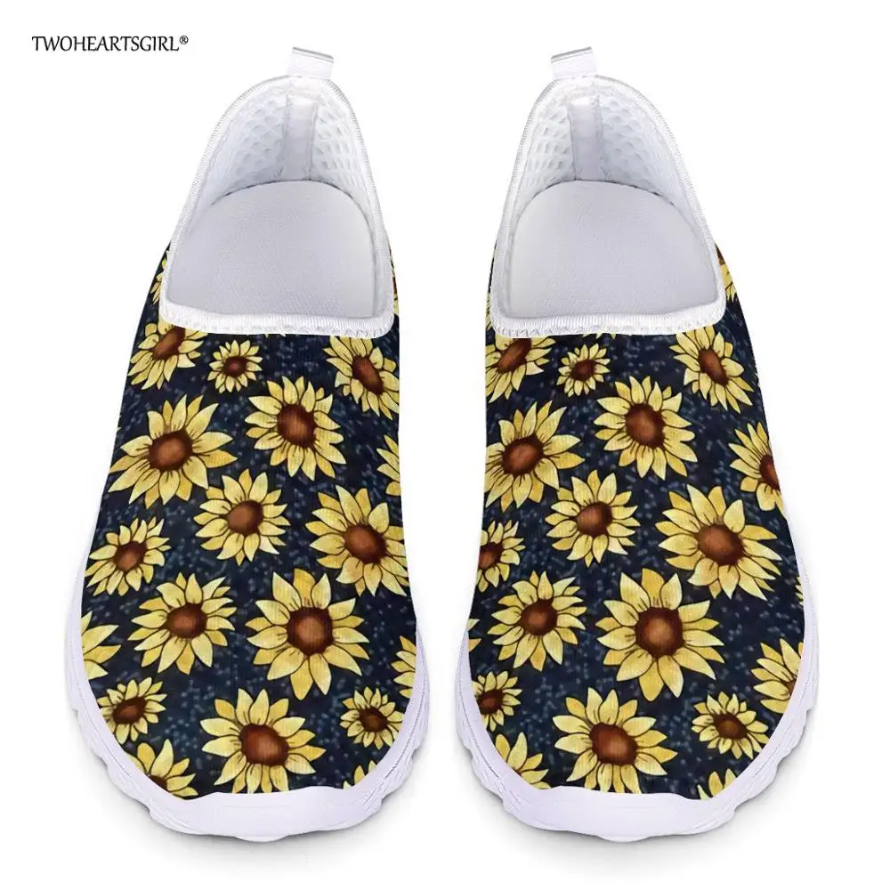 

Twoheartsgirl Casual Sunflower Print Women Mesh Shoes Breathable Spring Summer Flats Lightweight Female Mesh Sneakers