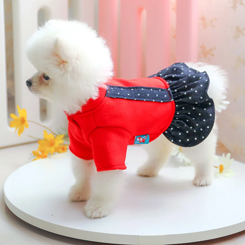 PETCIRCLE/Новинка Одежда для щенков Джинсовое платье в красный горошек питомцев