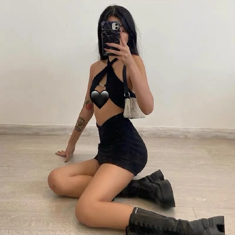 

Женское платье с открытым животом Kywommnz, летняя мини-юбка с металлическим вырезом и открытой спиной, 2021, E3578