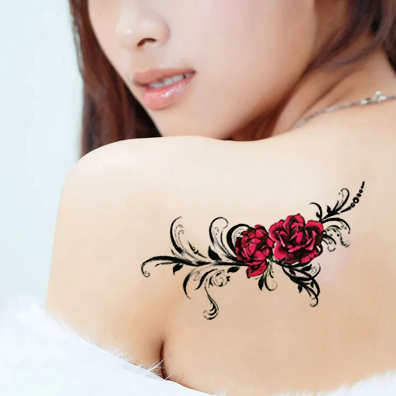 30 шт./лот Набор наклеек для временных татуировок с цветами водостойкая