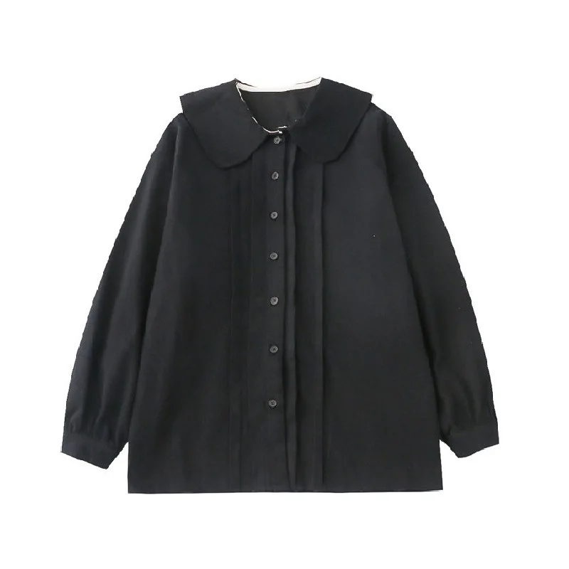 

Harajuku Solid Color Thick Warm Loose Casual Bottoming Shirt Women's Doll Collar Long-sleeved Shirt Camisas Top Одежда Женская