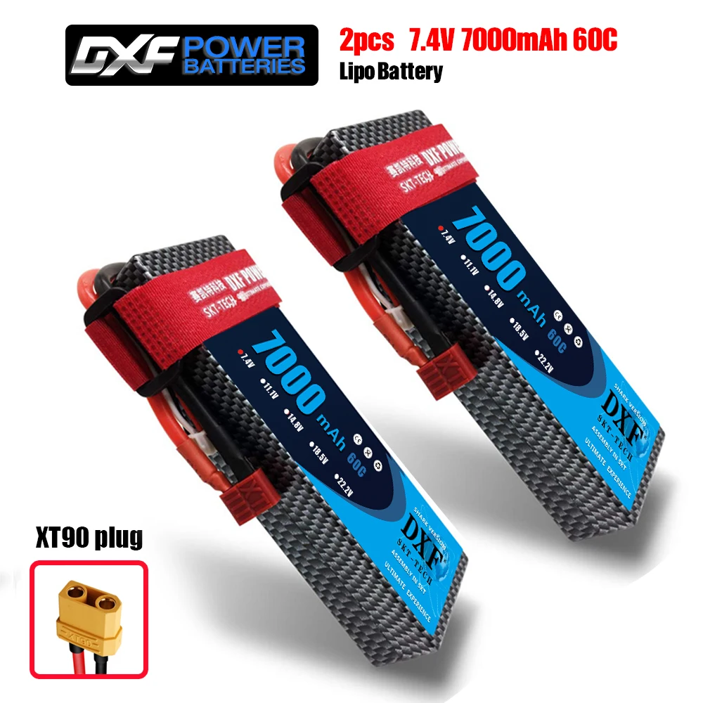 2 шт. DXF RC Lipo батарея 2s 7,4 V 2700mAh 20C 7000 60C 14,8 V 7000 60C для Wltoys 12428 feiyue 03 RC Q39 Запчасти для обновления - Цвет: 2S7000mah hardXT90