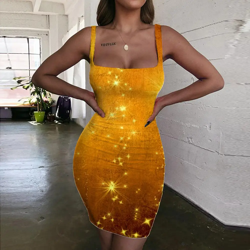 

KYKU Brand Christmas Dress Women Star Bodycon Dress Party Halter Sleeveless Womens Clothing Club New Boho Femme