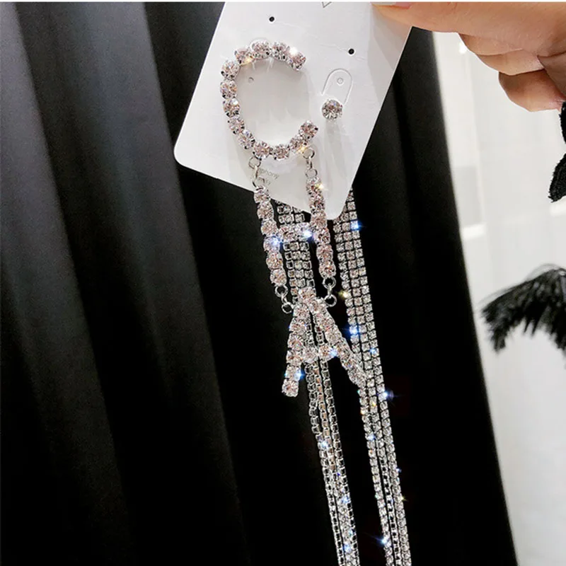 1 pcs Shining Crystal Letter Pendant Earrings Claw Link Chain Necklace Women Girl Birthday Bride Noiva Weding Party Jewelry Sets | Украшения