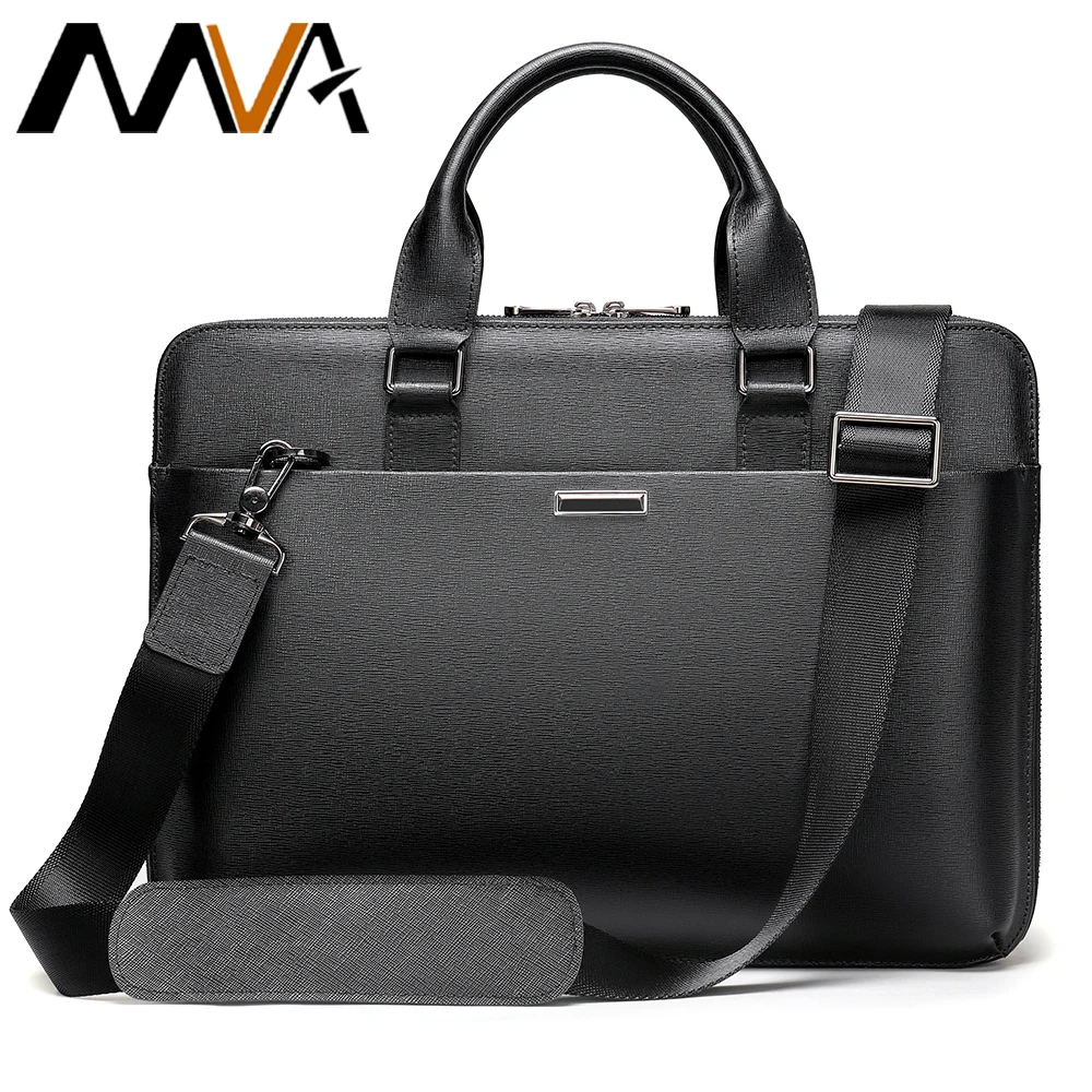 MVA Mens Bags Genuine Leather Men Briefcase Bag Business Leather Laptop Bag Shoulder Fashion Office Handbag 13.3