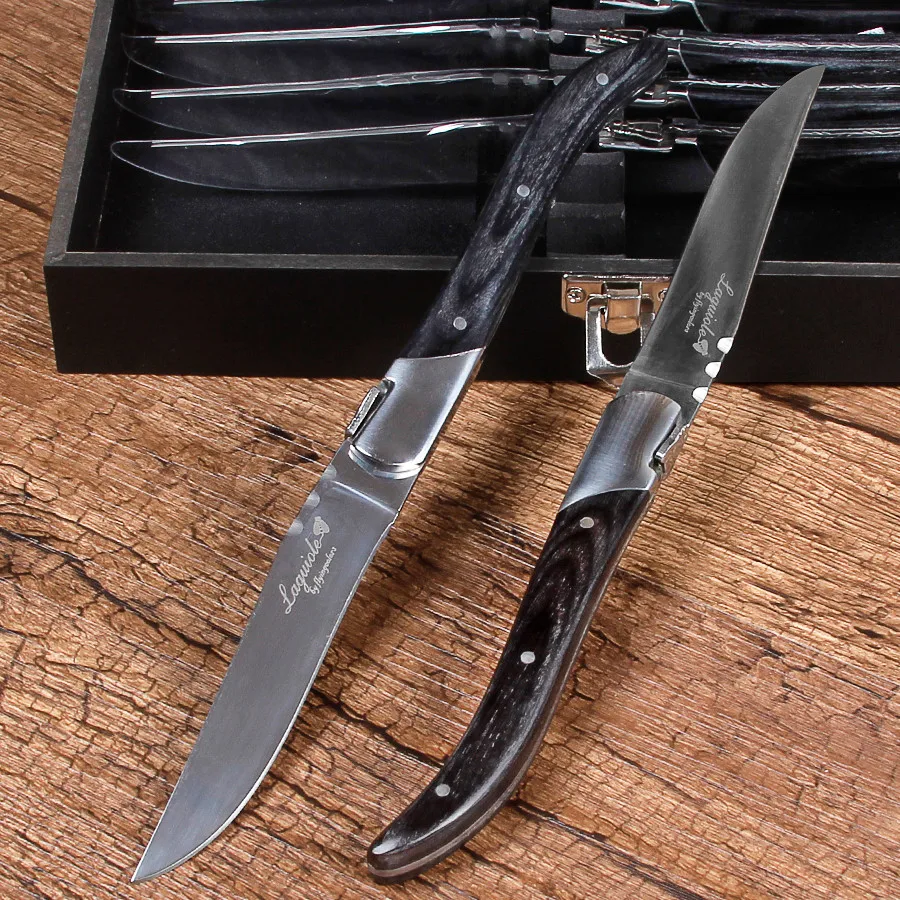 

Ebony Handle Stainless Steel Dinnerware Set Ecofriendly Steak Knife Portable Cutlery Set 6 Piece Set Thicken Tableware Gift Set